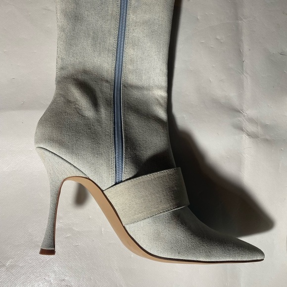 NEW-Size 9.5M Womens Steve Madden Zip Up Calf High Boots Stiletto Heel Blue Jean - Picture 2 of 11